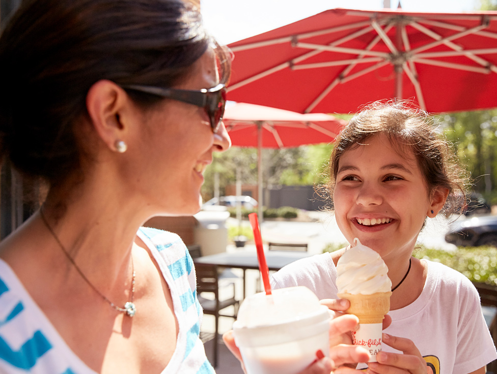 Teens eating Chick-fil-A